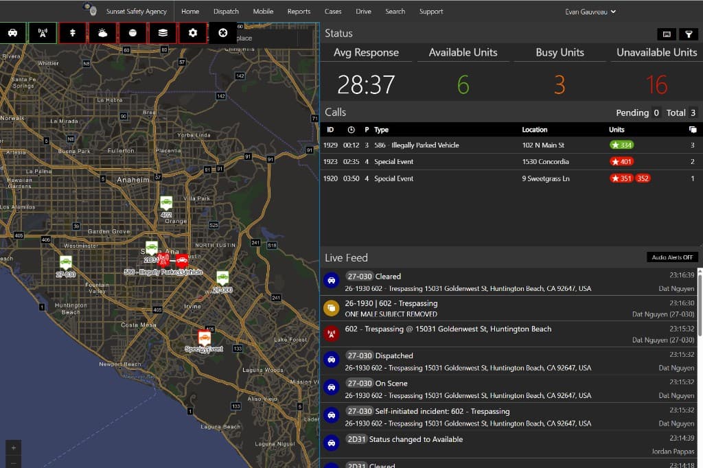 Incident logged in the 10-8 CAD dispatch dashboard