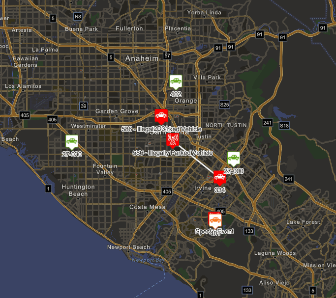 Dispatch map used to coordinate patrol response and field activity