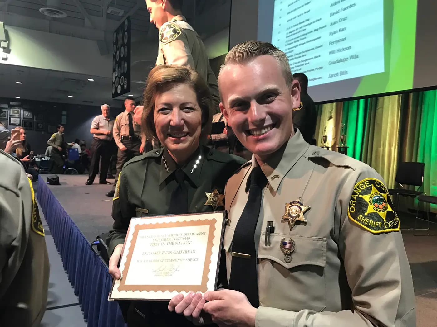 Founder as a young Sheriff Explorer receiving a community-service award