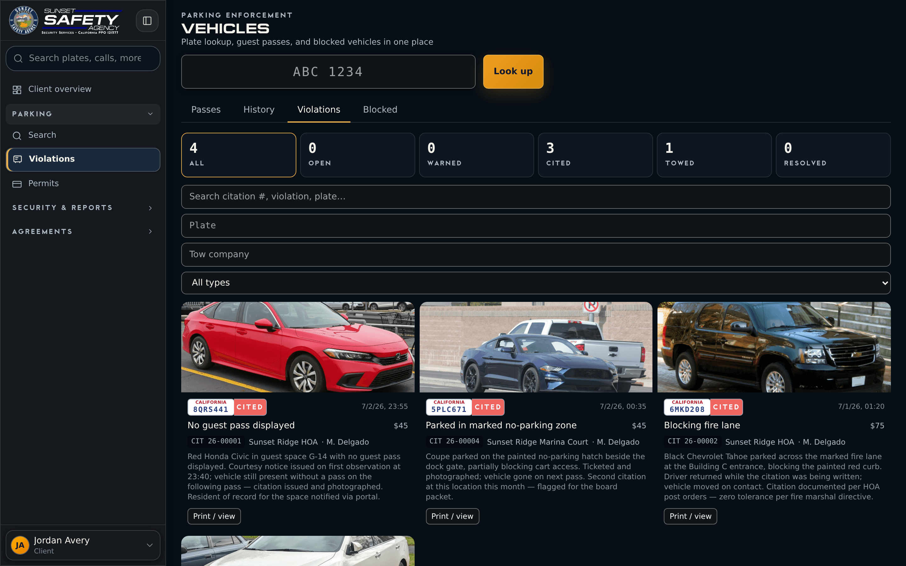 Citation with time-stamped photos in the property manager portal